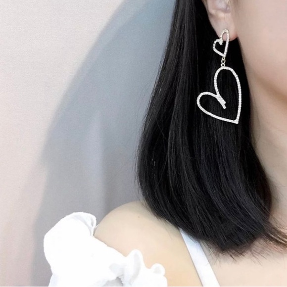 Double Heart Rhinestone Earrings - Picture 2 of 2